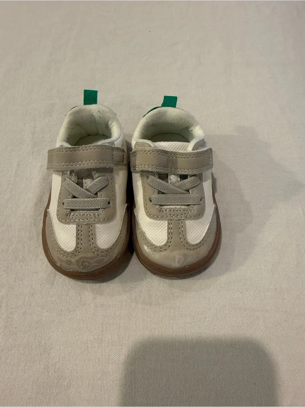 Kids Neutral White & Tan Velcro Sneakers